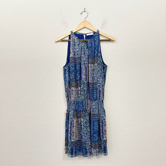 RAMY BROOK Patchwork Printed Paris Mini Dress in Blue Patchwork - Picture 1 of 13